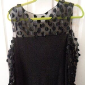 Yon Design Woman's Black Shirt Top Sheer Polka Dots Large